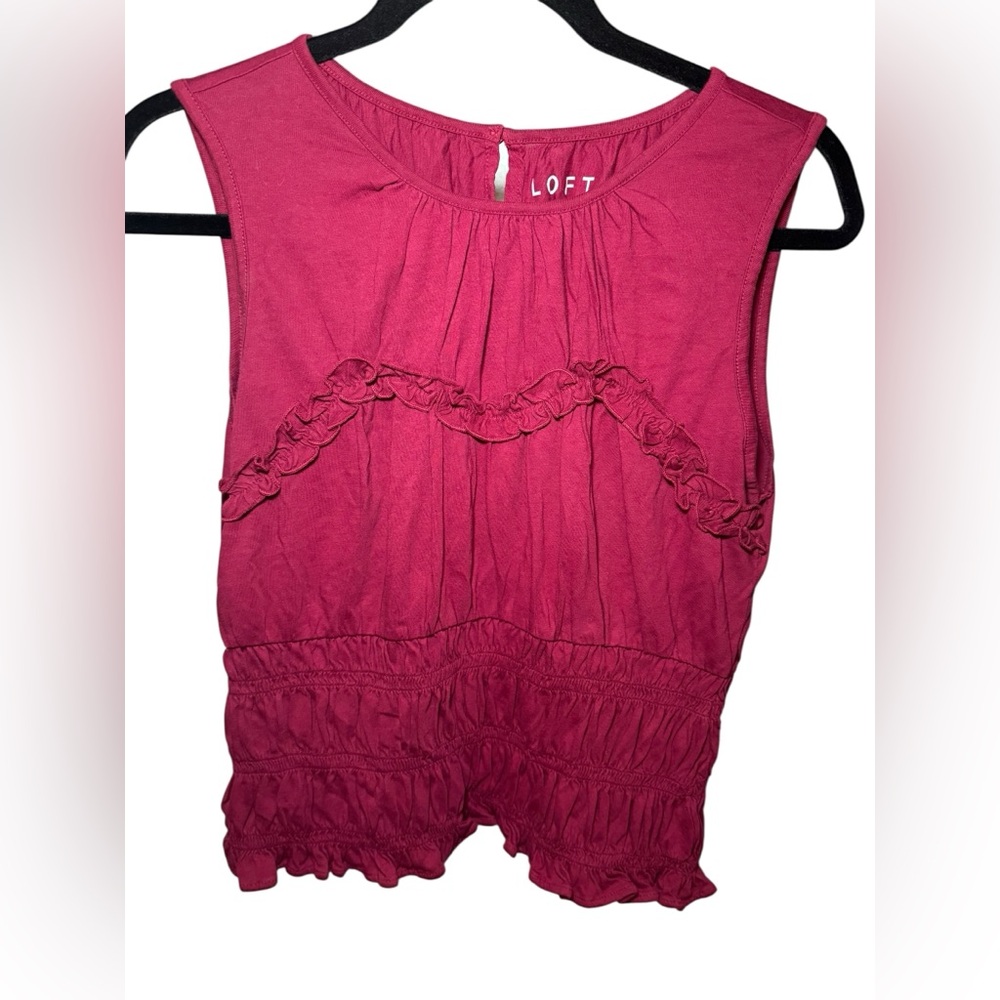 LOFT Ruffled Sleeveless Top in Deep Raspberry